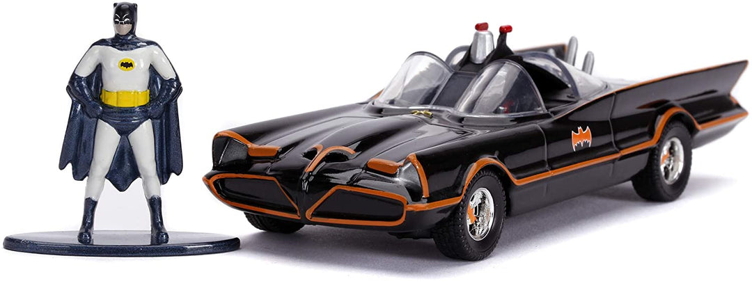 Jada 253213002 1966 Classic Batmobile Toy Car Die-Cast Includes Batman Figure 1:32 Scale Black, One Size