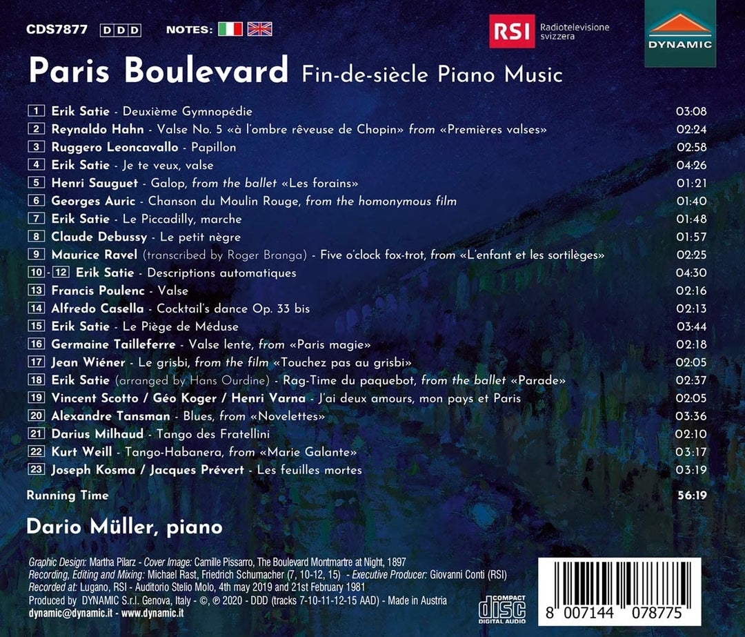 Paris Boulevard: Piano Music [Dario Müller] [Dynamic S7877] [Audio CD]