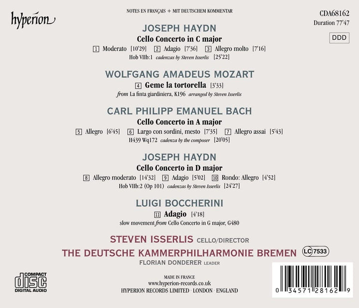 Joseph Haydn; Carl Philipp Emanuel Bach: Cello Concertos [Steven Isserlis; Deutsche Kammerphilharmonie Bremen] [Hyperion A68162] [Audio CD]