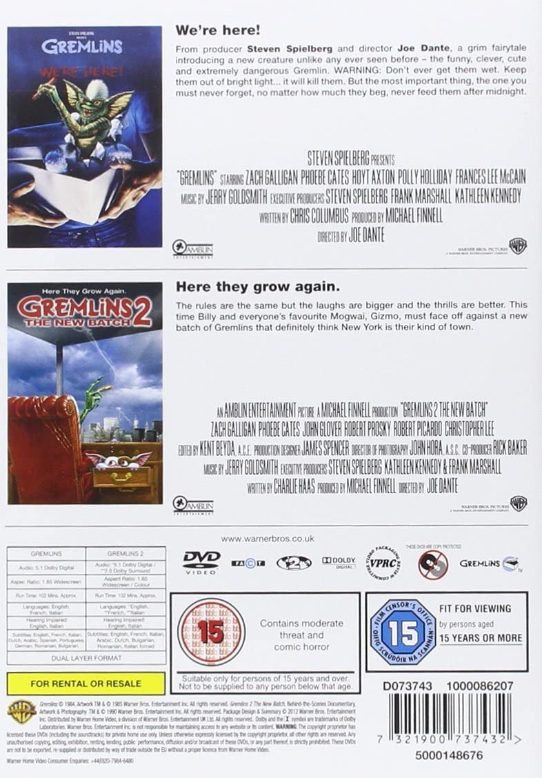 Gremlins/Gremlins 2 – The New Batch [2 Film] [2005] – Horror/Komödie [DVD]