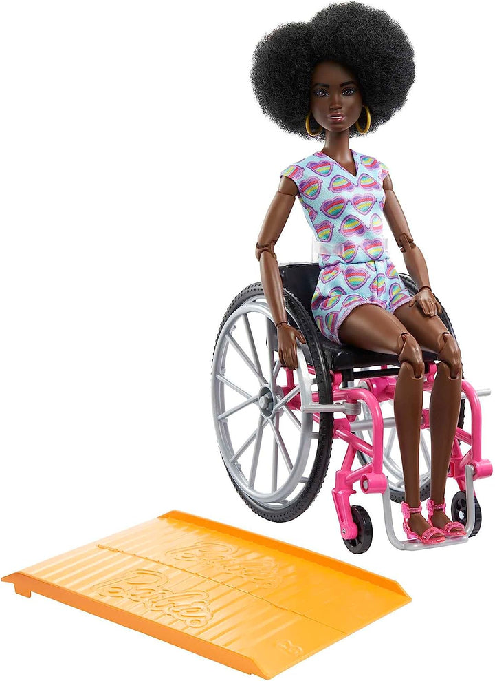 ?Barbie Doll with Wheelchair and Ramp, Kids Toys, Barbie Fashionistas, Curly Black Hair