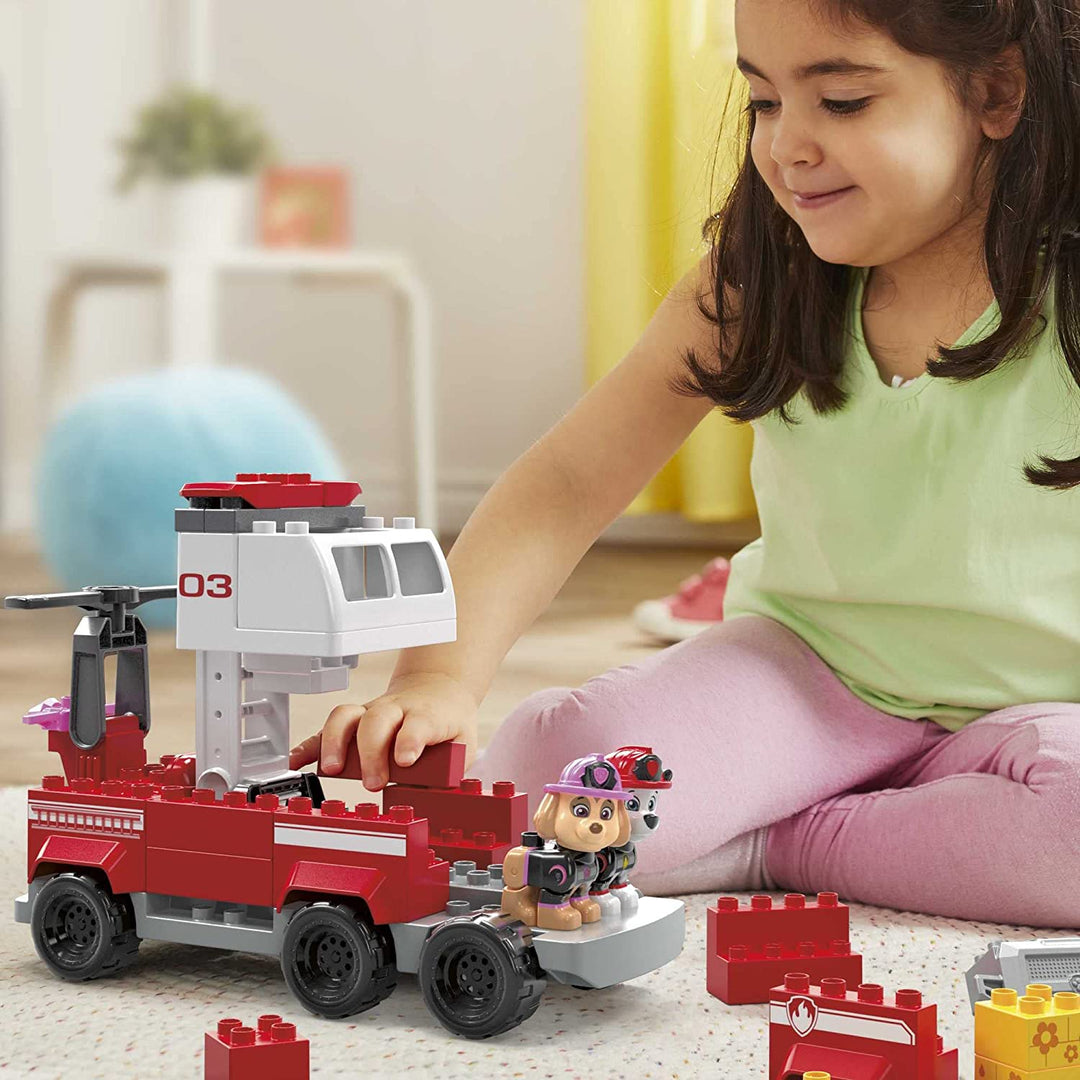 MEGA PAW Patrol Marshalls ultimatives Feuerwehrauto-Bauset mit Marshall- und Skye-Figuren