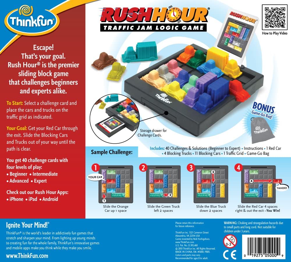 Thinkfun Rush Hour - Traffic Jam Logic, Brain & Challenge Game - STEM Toys for Boys & Girls Age 8 Years Up