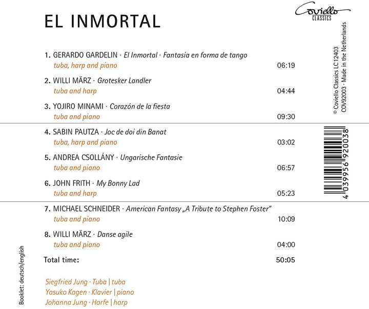 Siegfried Jung; Yasuko Kagen; Johanna Jung – El Inmortal: Werke für Tuba, Klavier und Harfe [Audio-CD]