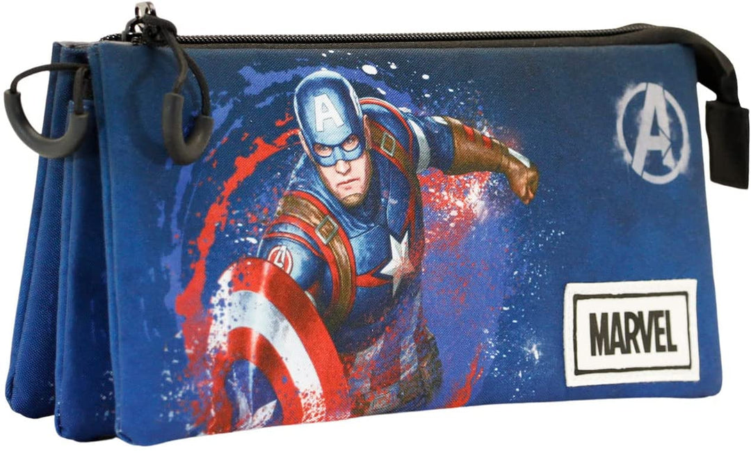 Captain America Full-Fan Dreifach-Federmäppchen, blau