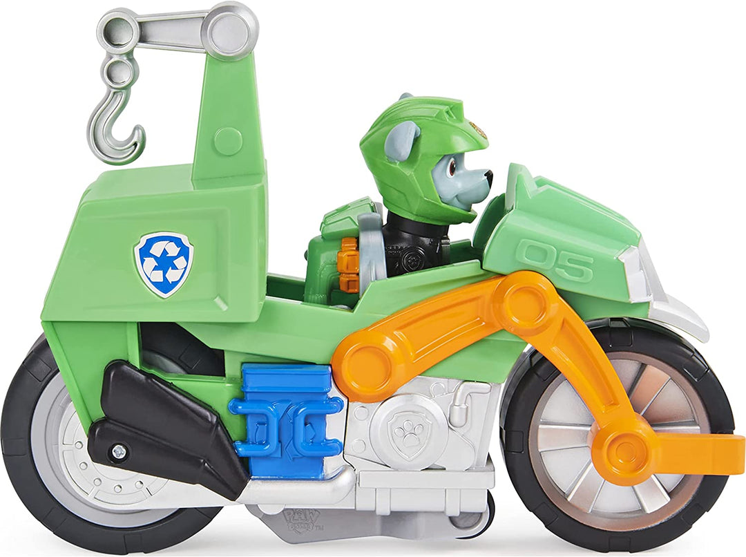 PAW Patrol Moto Pups Rocky's Deluxe-Rückziehmotorradfahrzeug mit Wheelie Fe