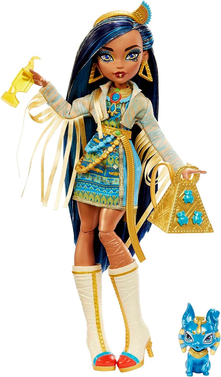 Monster High Doll, Cleo De Nile with Accessories and Pet Dog, Posable Fashion Doll with Blue Streaked Hair