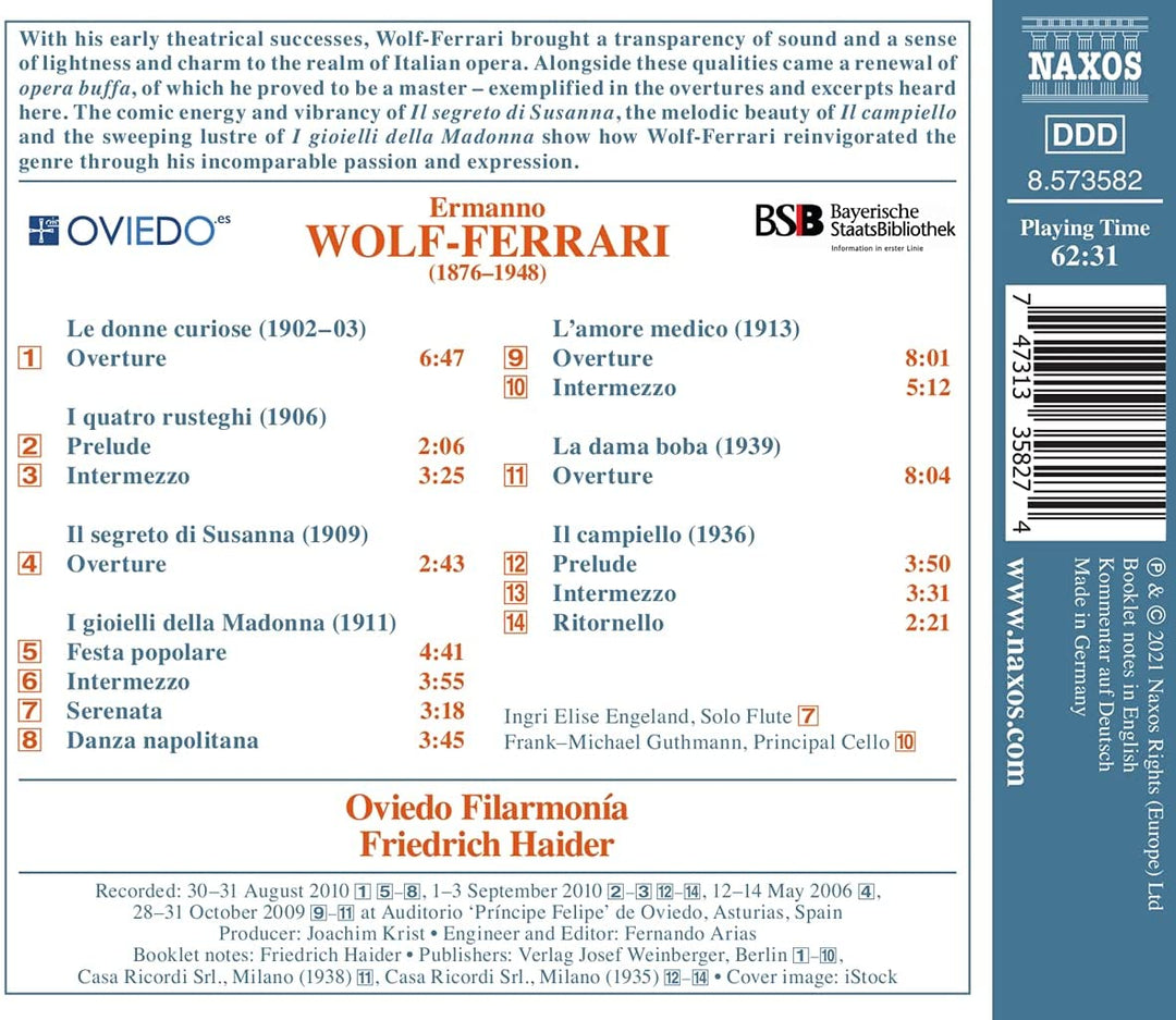 Oviedo Filarmonía - W-Ferrari: Overtures [Oviedo Filarmona; Friedrich Haider] [Naxos: 8573582] [Audio CD]