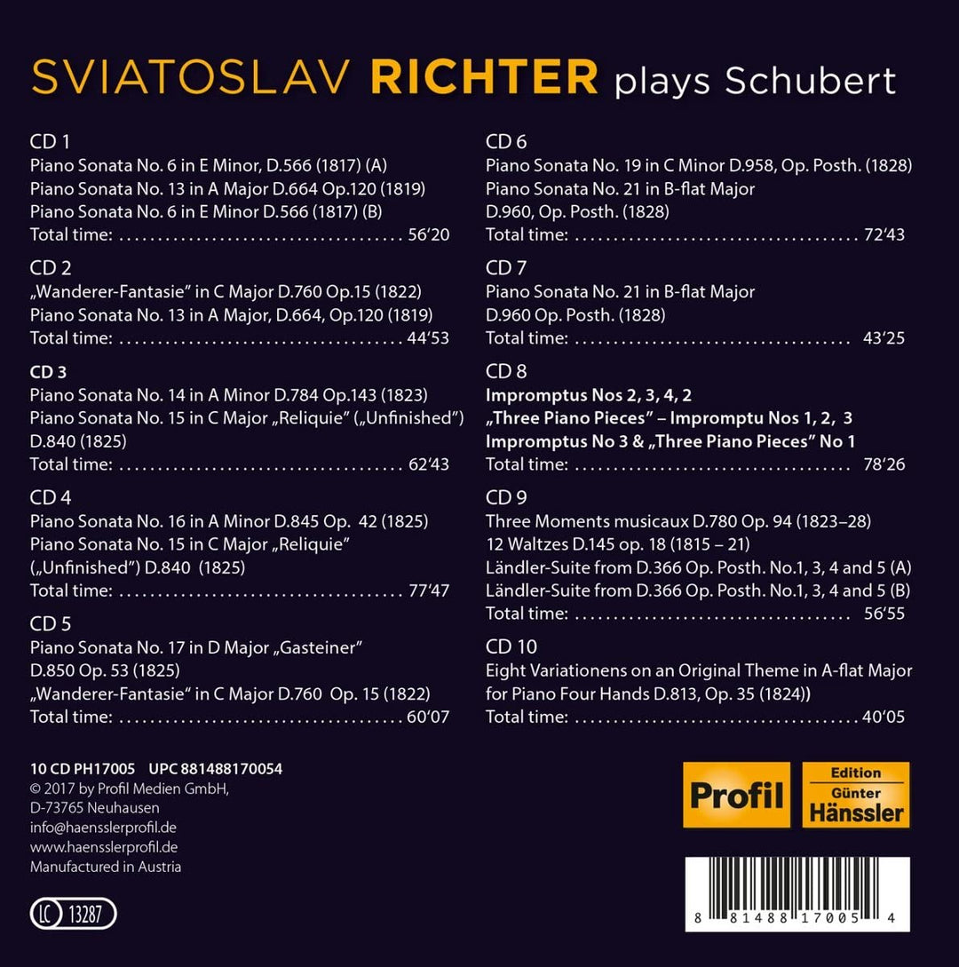 Sviatoslav Richter Plays Schubert [Audio CD]