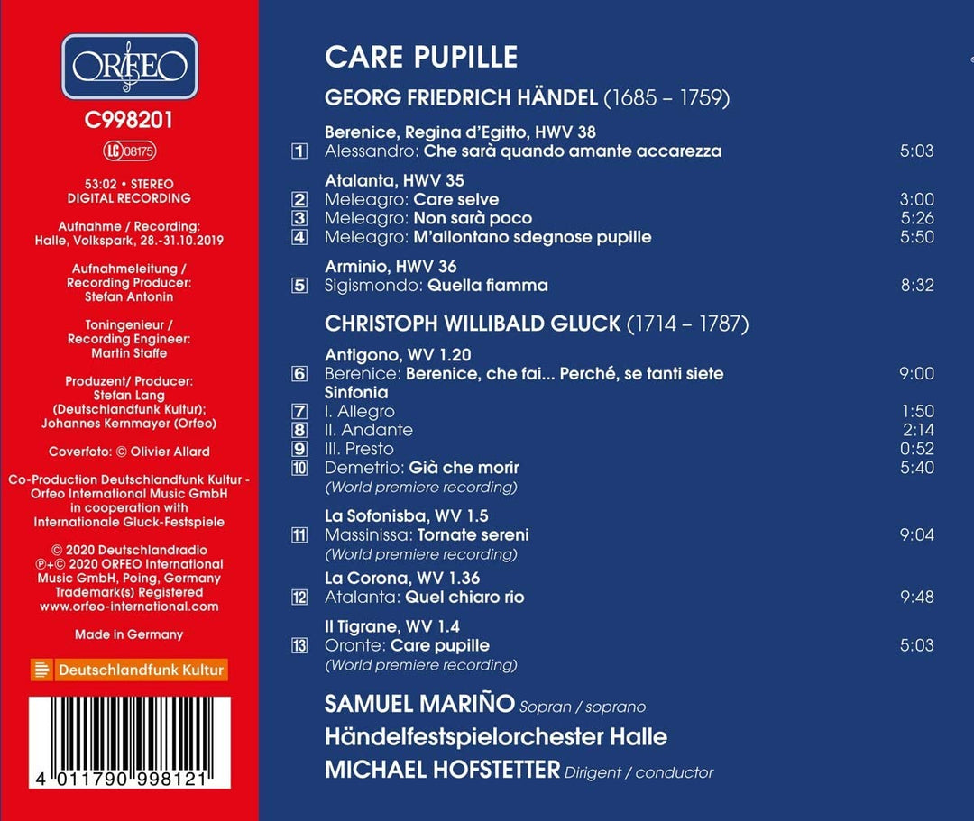 Samuel Mariño - Care Pupille - Handel & Gluck [Samuel Mariño; Handelfestspielorchester Halle; Michael Hofstetter] [Orfeo: C998201] [Audio CD]