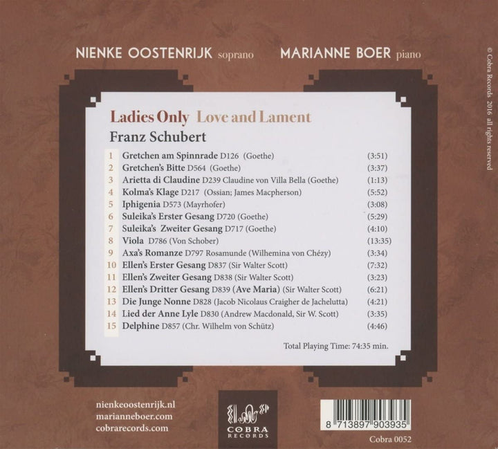 Nienke Oostenrijk & Marianne Boer - Schubert: Love & Lament [Audio CD]