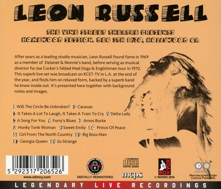 Leon Russell - The Vine Street Theatre Presents Homewood Session Dec 5th 1970 [Audio CD]