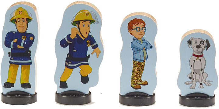 Feuerwehrmann Sam 07323 Holz, 4er-Pack zweiseitiger Figuren, hochwertiges, langlebiges, nachhaltiges FSC-Holz, umweltfreundliches Vorschulspielzeug für Kleinkinder