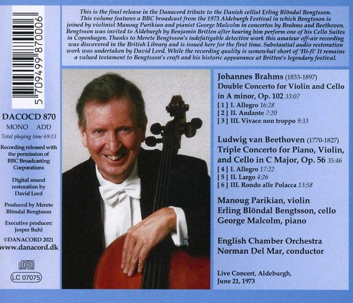 Brahms/Beethoven: Concertos [Erling Blöndal Bengtsson; Manoug Parikian; George Malcolm; English Chamber Orchestra ; Norman Del Mar] [Danacord: DACO 870] [Audio CD]