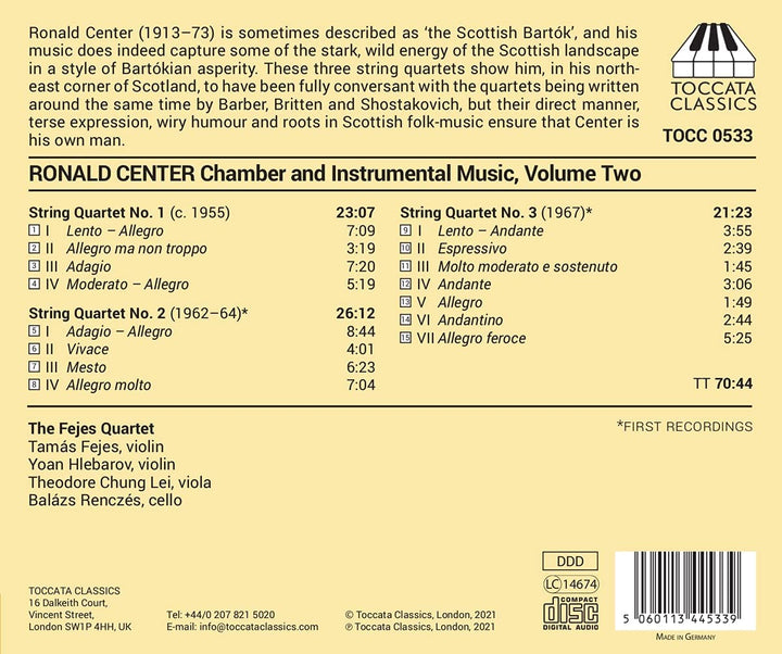 Center: Chamber Music Vol. 2 [Fejes Quartet] [Toccata Classics: TOCC 0533] [Audio CD]