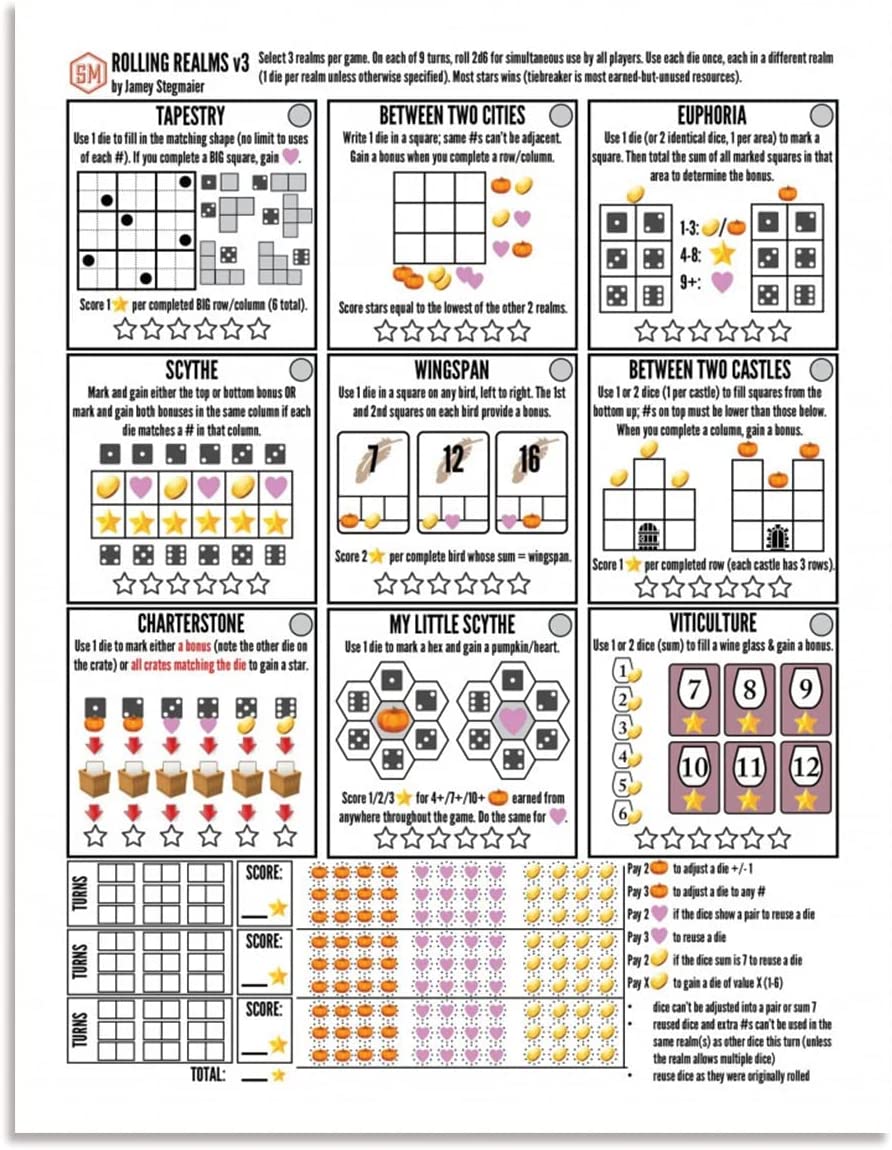 Stonemaier Games Rolling Realms - 1-6 Player Roll-and-Write Game (STM450)