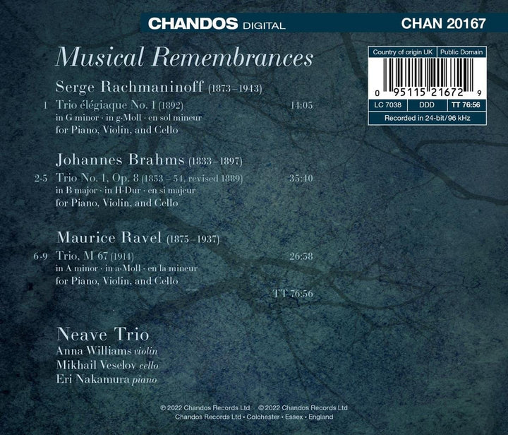 Musical Remembrances [Neave Trio] [Chandos: CHAN 20167] [Audio CD]