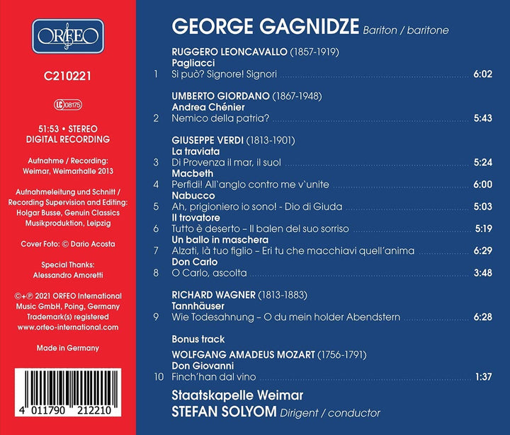 George Gagnidze: Opera Arias [George Gagnidze; Staatskapelle Weimar; Stefan Solyom] [Orfeo: C210221] [Audio CD]