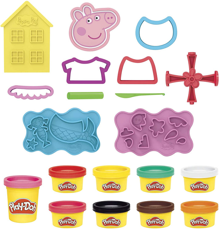 Play-Doh Peppa Pig Stylin-Set mit 9 ungiftigen Modelliermasse-Dosen und 11 Zubehör
