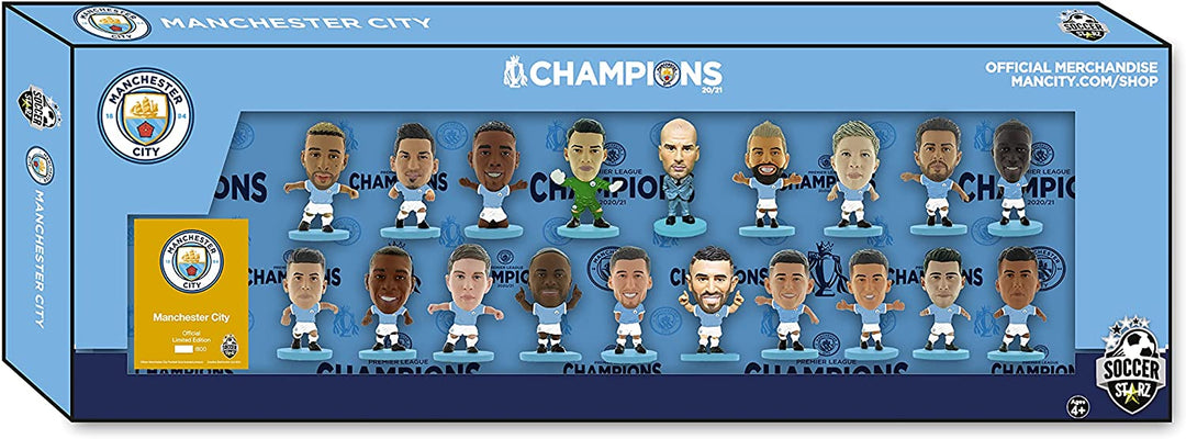 SoccerStarz Man City League Winners Team Pack 19 Spieler (klassisches Kit – 2020/21), Man City Blue, MCTP22