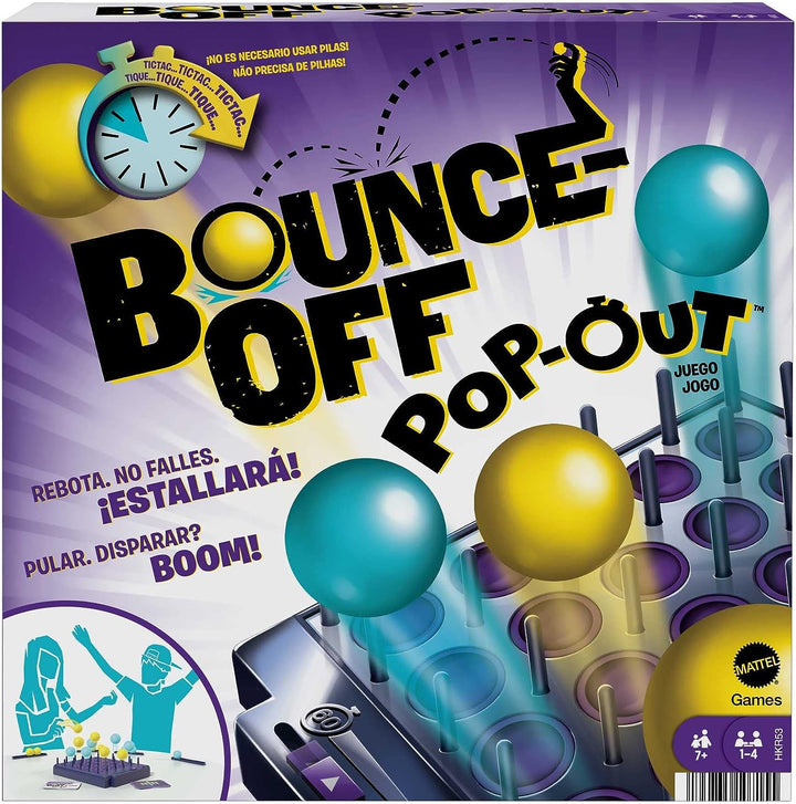 BOUNCE-OFF POP-OUT Party Game for Family, Teens, Adults with 16 balls, 20 Challenge Cards