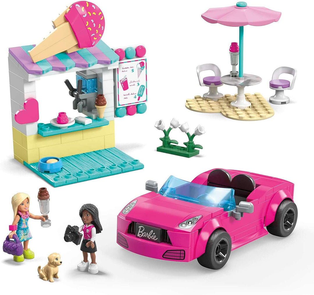 MEGA Barbie Car Building Toys Spielset, Cabrio &amp; Eisstand mit 225 Pi