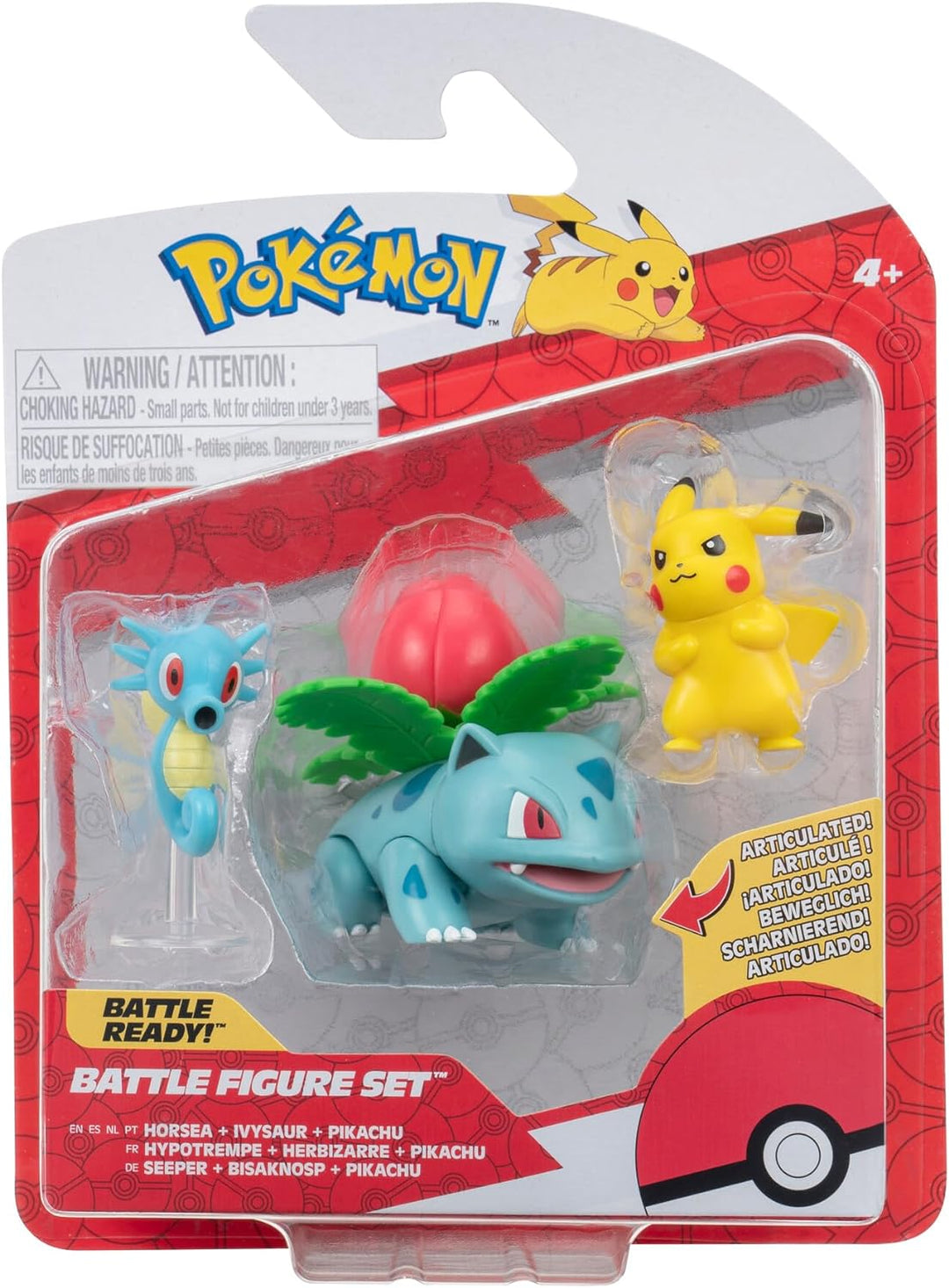 Pokémon PKW3049 3er-Pack – enthält 2 Pikachu und Horsea und 7,6 cm Ivysaurier Battle F