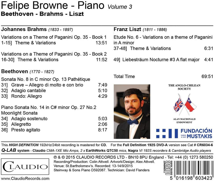 Felipe Browne - Felipe Browne - Piano, Vol.3 [Felipe Browne] [CLAUDIO RECORDS; CR6034-2] [Audio CD]