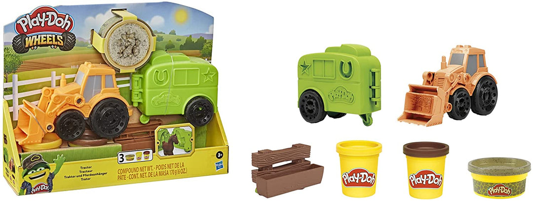 Play-Doh Wheels Traktor-Bauernhof-LKW-Spielzeug für Kinder ab 3 Jahren mit Pferdeanhänger-Form und 3 Dosen ungiftiger Modelliermasse