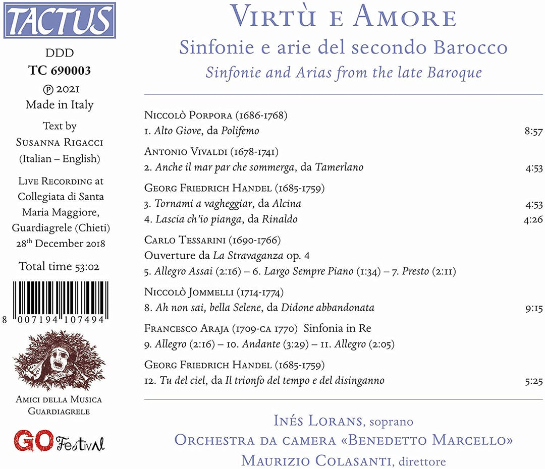 Virtu E Amore [Inés Lorans; Orchestra da Camera 'Benedetto Marcello'; Maurizio Colasanti] [Tactus: TC 690003] [Audio CD]