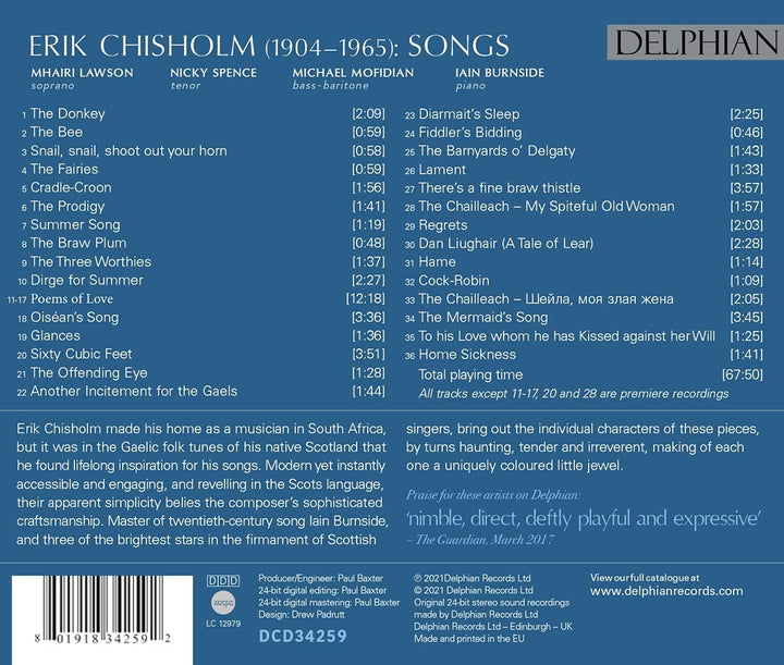 Erik Chisholm: Songs [Audio CD]