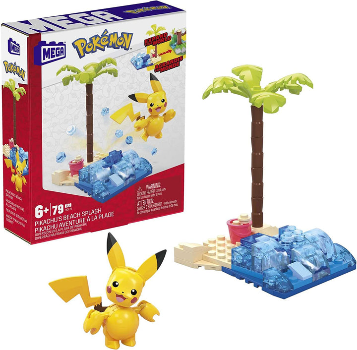 MEGA Pokémon Pikachus Beach Splash-Bauset mit 79 kompatiblen Steinen und Teilen verbindet sich mit anderen Welten,