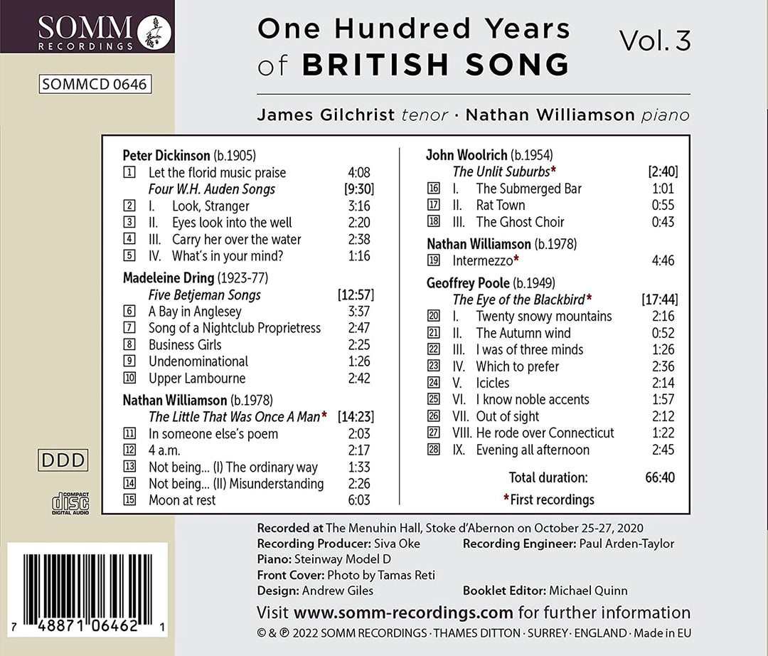 One Hundred Years of British Song, Vol. 3 [James Gilchrist; Nathan Williamson] [Audio CD]