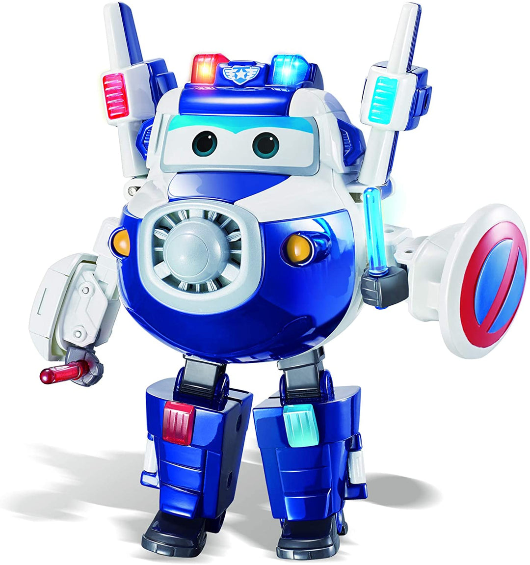 Super Wings EU740925 Paul (Supercharged) Deluxe-Transformationsfigur mit Lichtern und Geräuschen, Blau