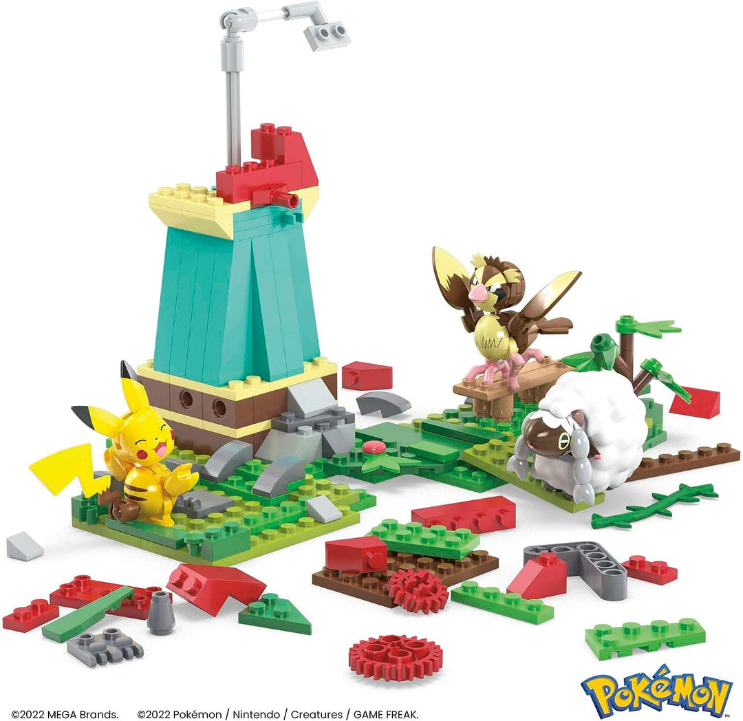 MEGA Pokemon Kids Building Toys, Countryside Windmill with Buildable Pikachu