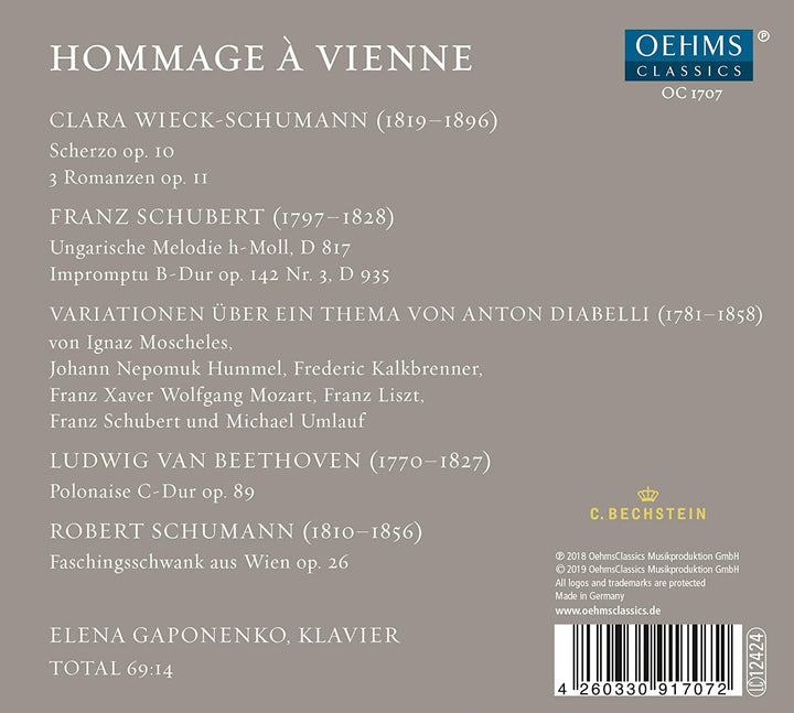 Elena Gaponenko – Hommage A Vienne [Elena Gaponenko] [Oehms Classics: OC1707] [Audio CD]