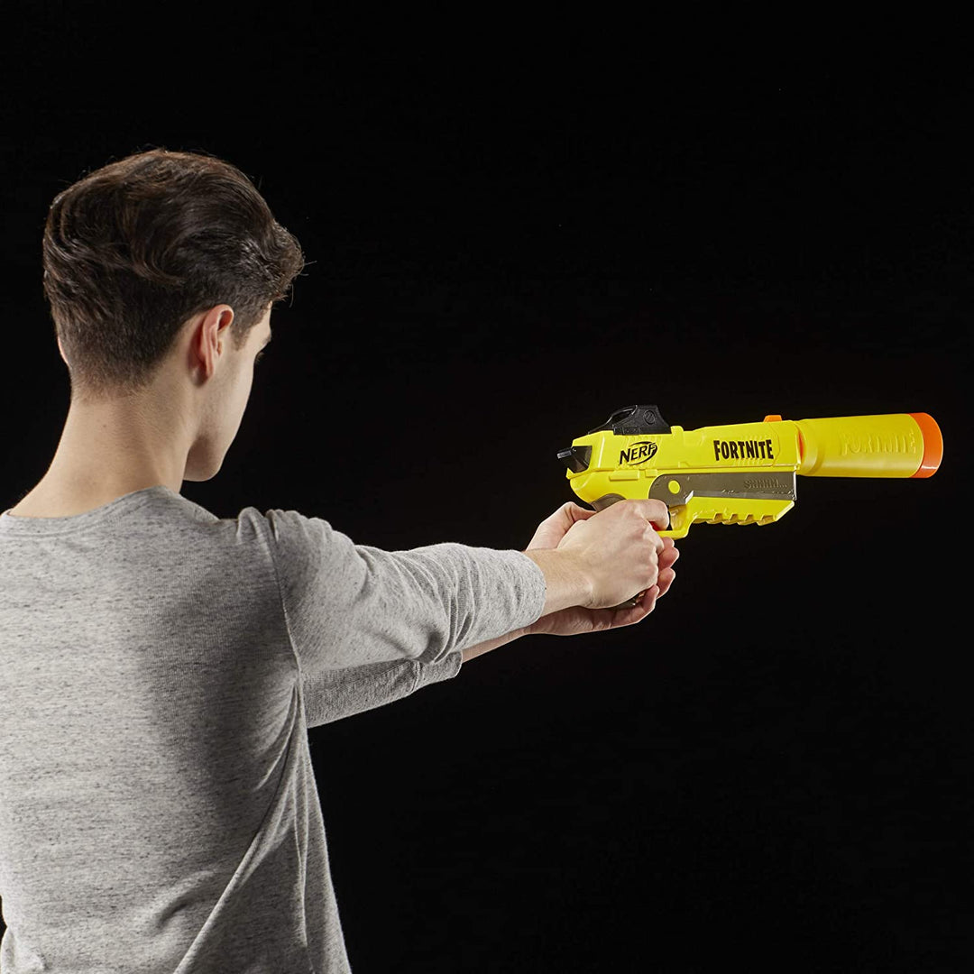 Nerf Fortnite SP L Blaster mit abnehmbarem Lauf und 6 offiziellen Fortnite Elite