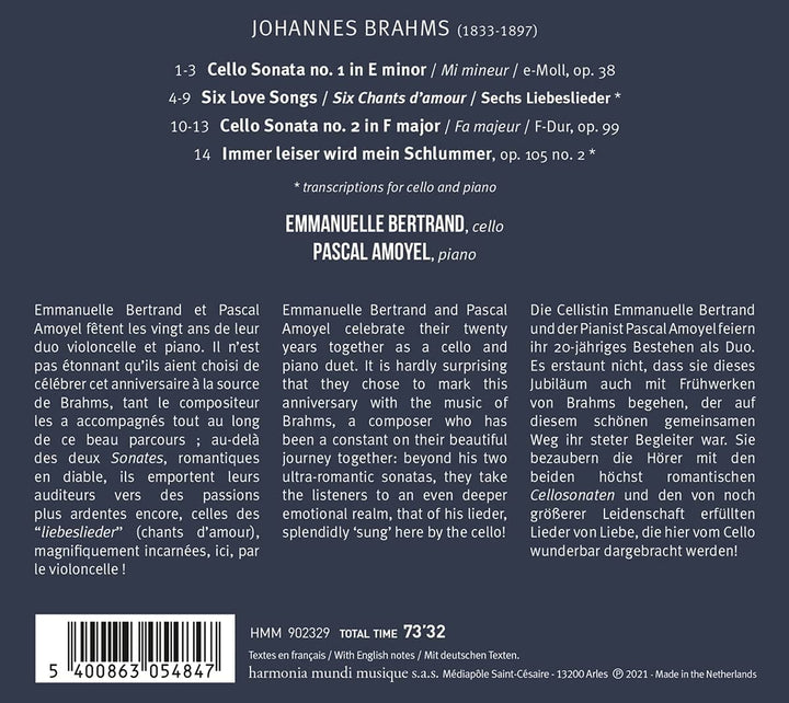 Bertrand, Emmanuelle - Johannes Brahms: Sonatas & Liebeslieder For Cello And Piano [Audio CD]