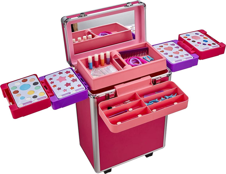 Shimmer and Sparkle Instaglam Make Up Trolley, pull along makeup trolley, 100 pieces including on trend makeup colours, nail polishes, applicators, hair accessories