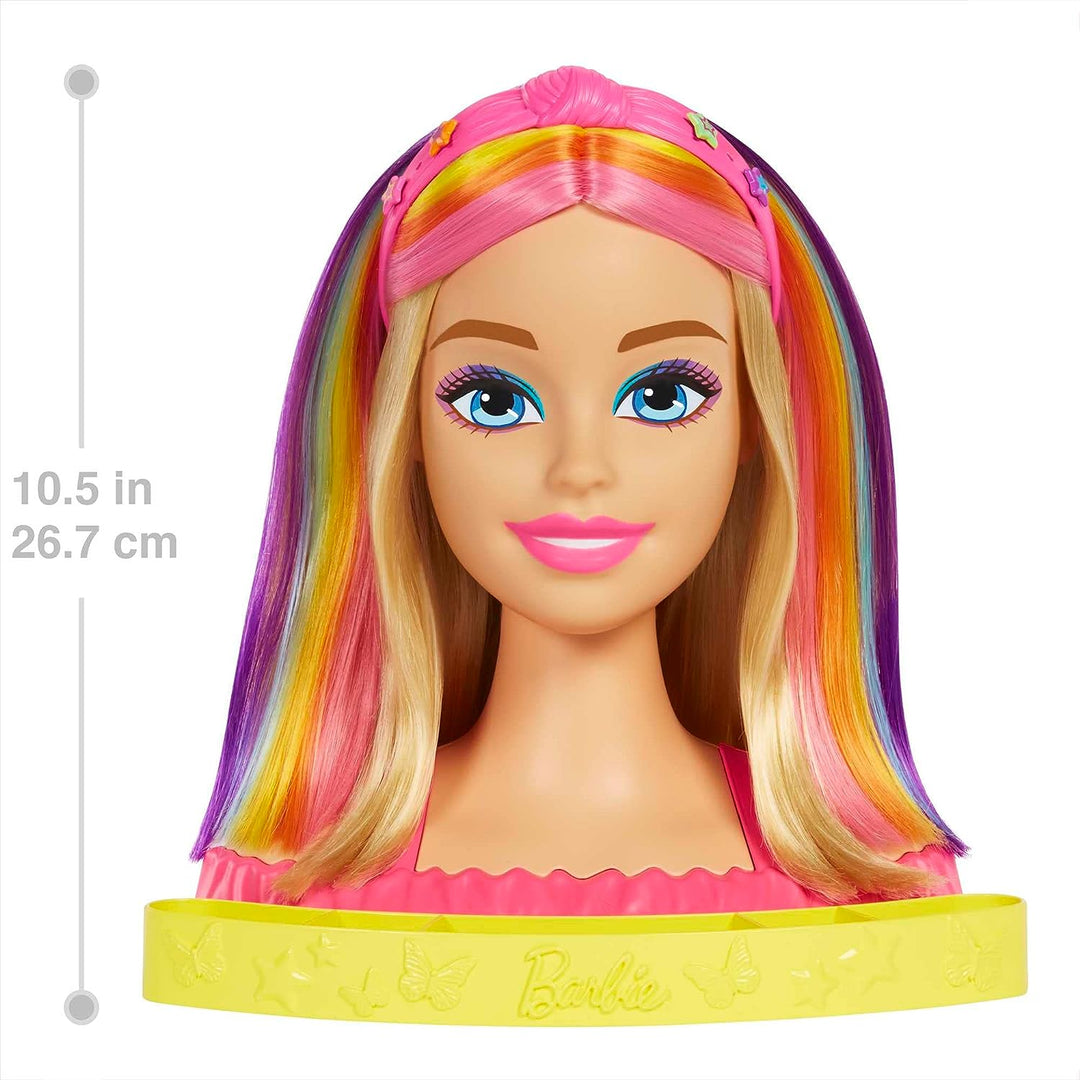 Barbie Doll Deluxe Styling-Kopf, Barbie Totally Hair, Glattes Blondes Neon-Regenb