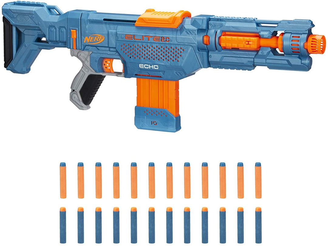 Nerf Elite 2.0 Echo CS-10 Blaster 24 offizielle Nerf Darts, 10-Dart Clip, abnehmbarer Schaft und Laufverlängerung, 4 taktische Schienen