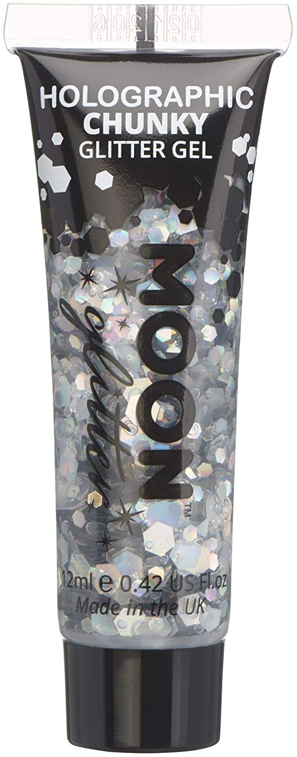 Holographic Chunky Face &amp; Body Glitter Gel von Moon Glitter Silver Cosmetic Festival Glitter Face Paint für Gesicht, Körper, Haare, Nägel