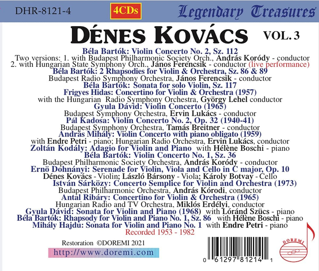 Dénes Kovács - Denes Kovacs, Vol.3 [Various] [Doremi: DHR-8121/4] [Audio CD]