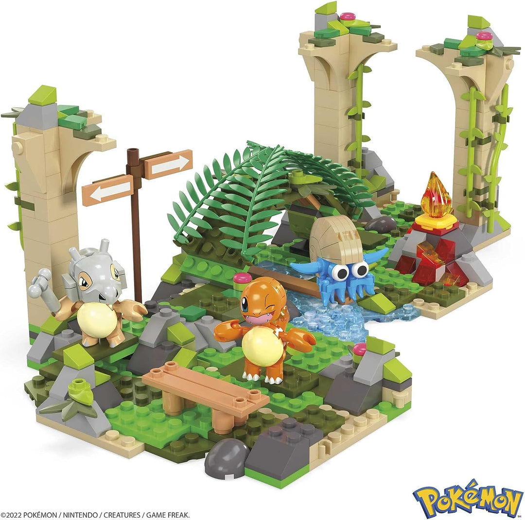 MEGA Pokemon Jungle Ruins building set, Cubone, Charmander and Omanyte figures