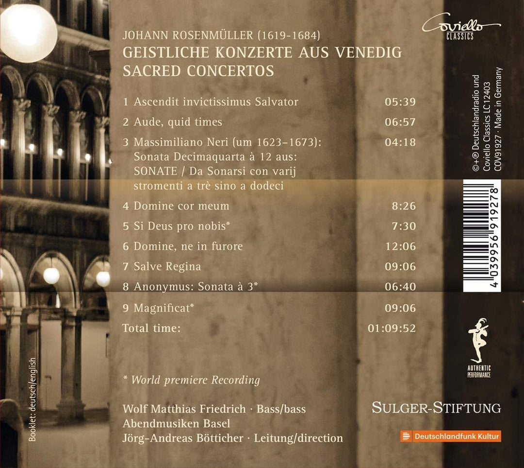 Johann Rosenmuller: SACRED CONCERTOS [Audio CD]