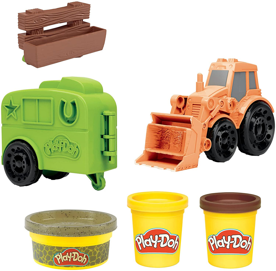 Play-Doh Wheels Traktor-Bauernhof-LKW-Spielzeug für Kinder ab 3 Jahren mit Pferdeanhänger-Form und 3 Dosen ungiftiger Modelliermasse