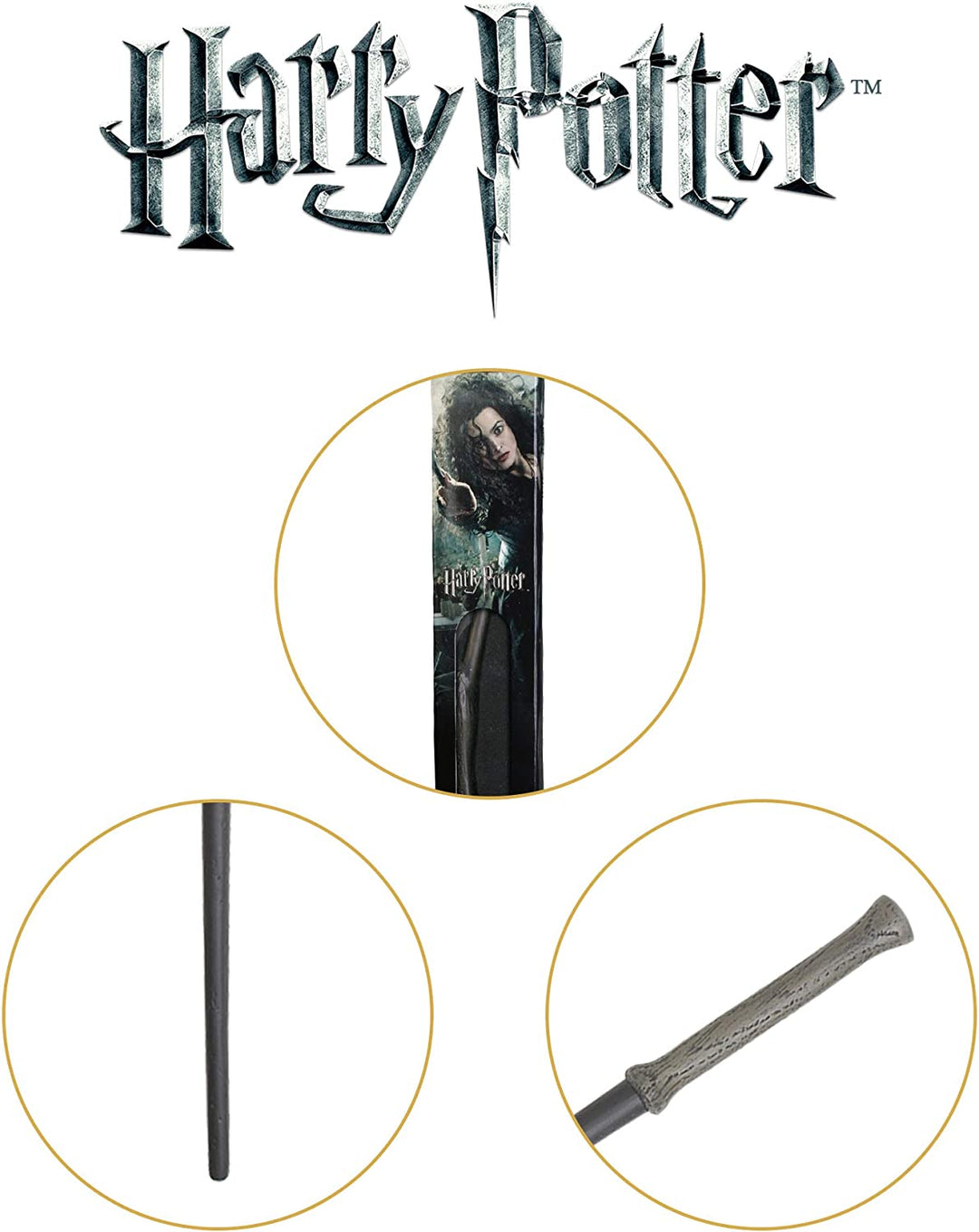 Varita Bellatrix Lestrange de Noble Collection en una caja con ventana estándar