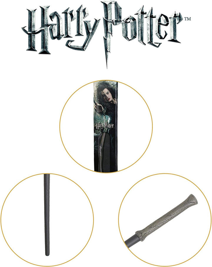 Varita Bellatrix Lestrange de Noble Collection en una caja con ventana estándar