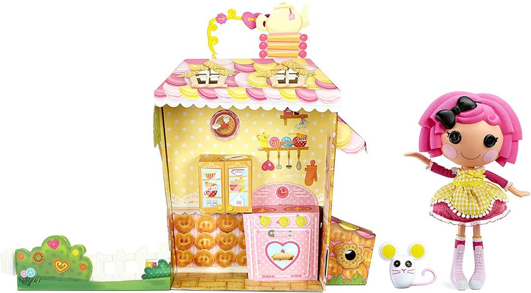 Lalaloopsy 576884EUC Crumbs Sugar Cookie with Pet Mouse-33 cm Baker Doll with Changeable Pink & Yellow Outfit & Shoes, in Reusable House Package Playset, for Ages 3-103