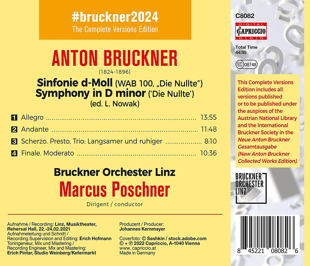 Bruckner: Symphony No. 0 [Bruckner Orchester Linz; Markus Poschner] [Capriccio: C8082] [Audio CD]